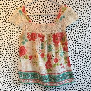 Multi Color Floral and Lace Eyelet Top