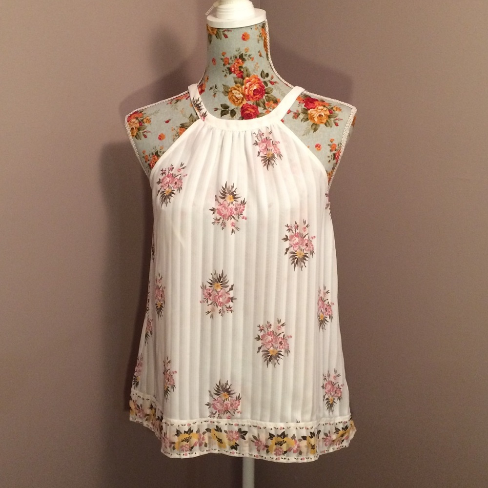 New York & Company White Floral Top