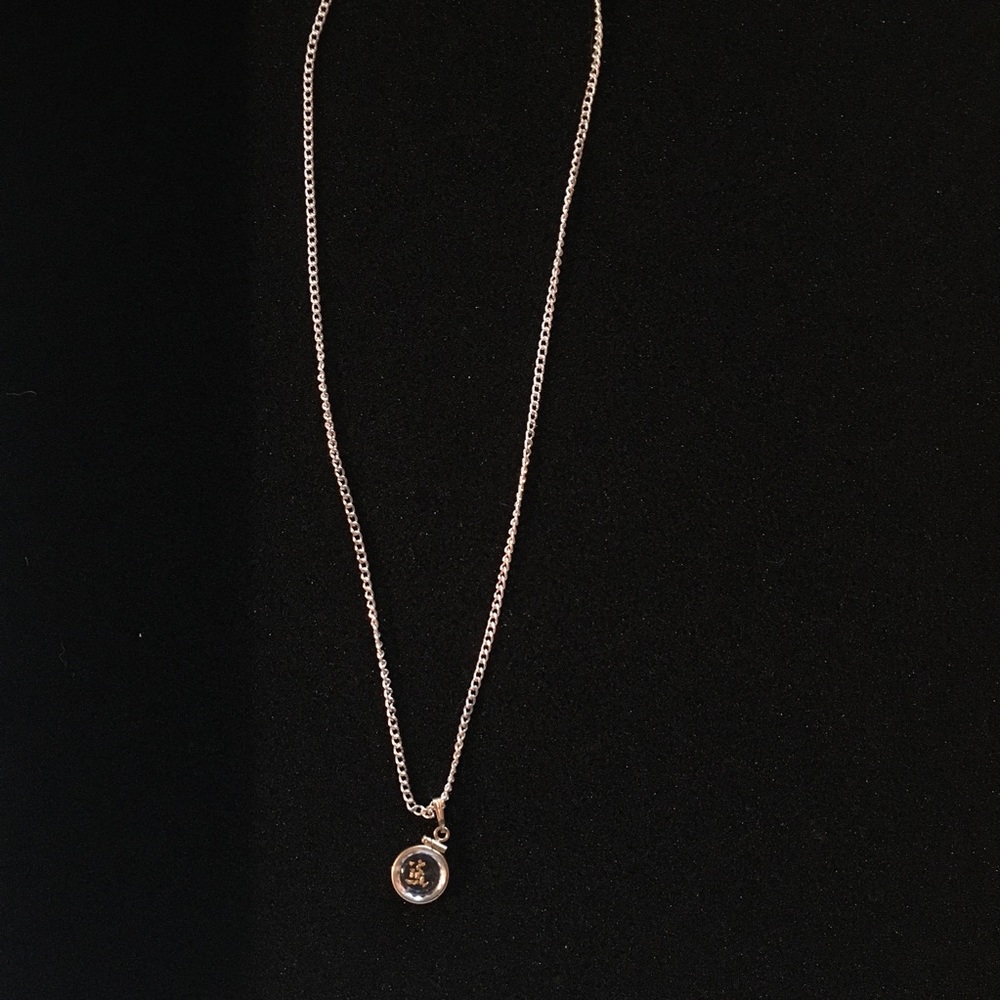 Necklace with glass and gold pendant, gold flecks