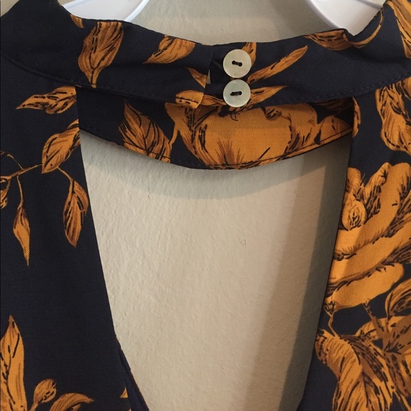LAST 1: Keyhole Navy and Mustard Floral Dress - Picture 7 of 7