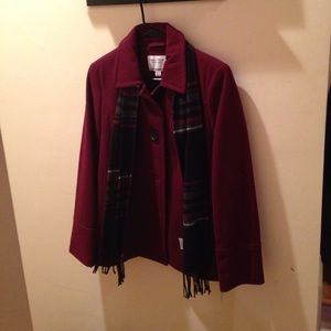 New maroon Nautica wool coat with scarf