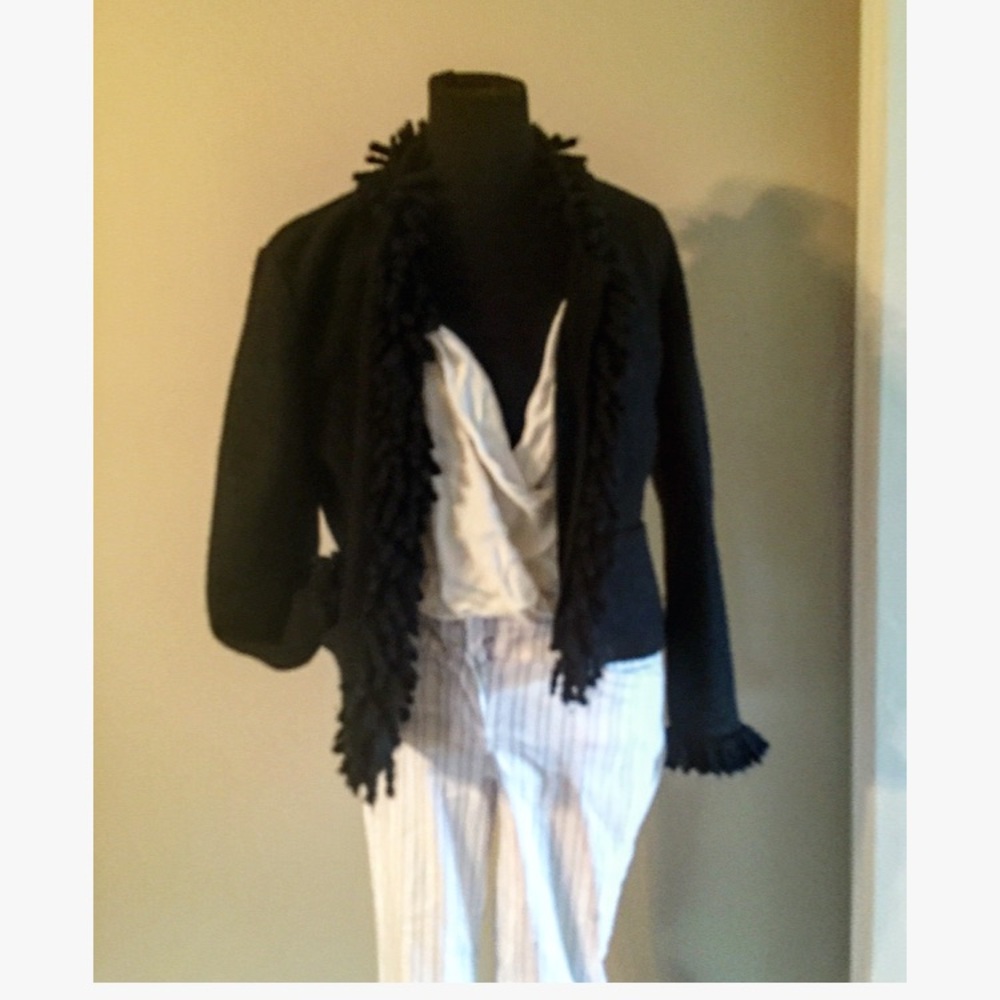 Talbots Merino Wool Shaggy/Frayed Trim Blazer