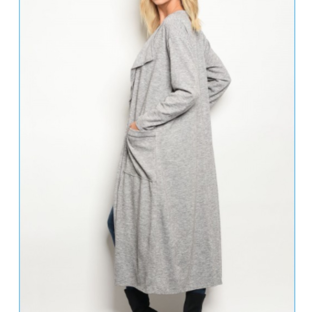 LAST 1: Soft Long Gray Duster with Pockets - Picture 2 of 2