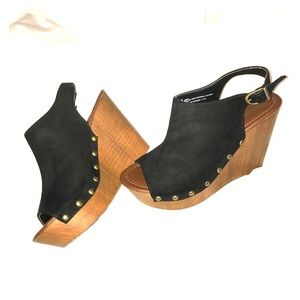 Faux Suede open toe wedge booties