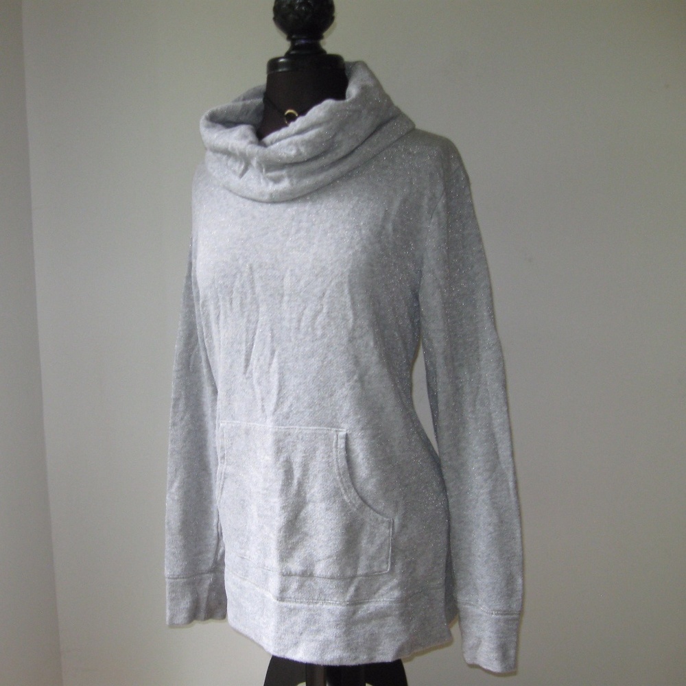 Gap Body Long Sweat Shirt Cowl Neck Silver Large