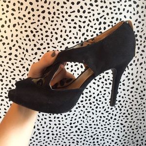 Black Suede Cross Strap Heels