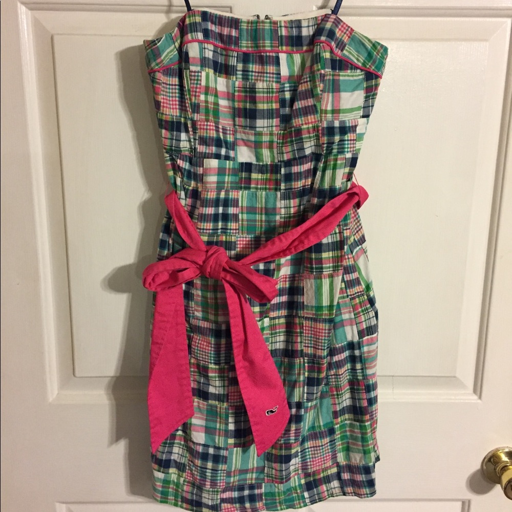 Vineyard Vines Madras Strapless Dress With Belt