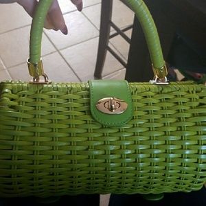 Pinup couture lime green wicker baguette purse
