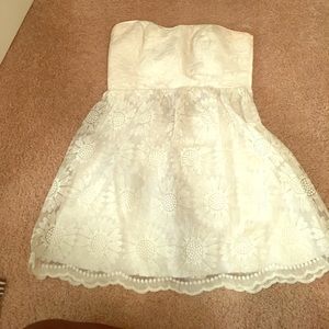 All white, strapless dress