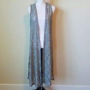 LuLaRoe Gray Lace Joy Duster Vest