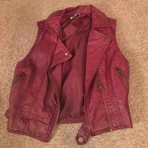 Red leather sleeveless jacket