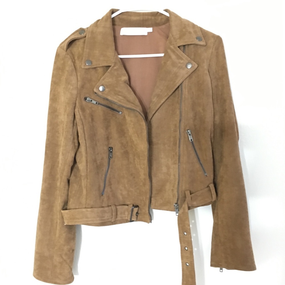 Tan faux suede moto jacket