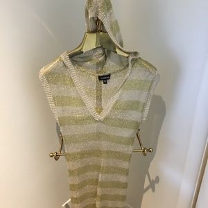 Bebe Sparkly Metallic Gold and Green Hooded Top