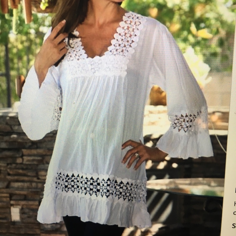 White Semisheer Lace Square Neck Tunic