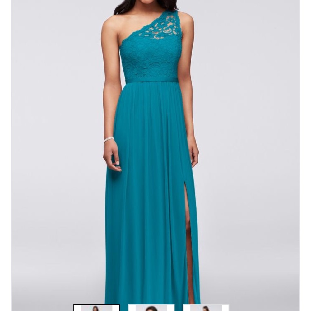 Oasis David’s Bridal one shoulder dress