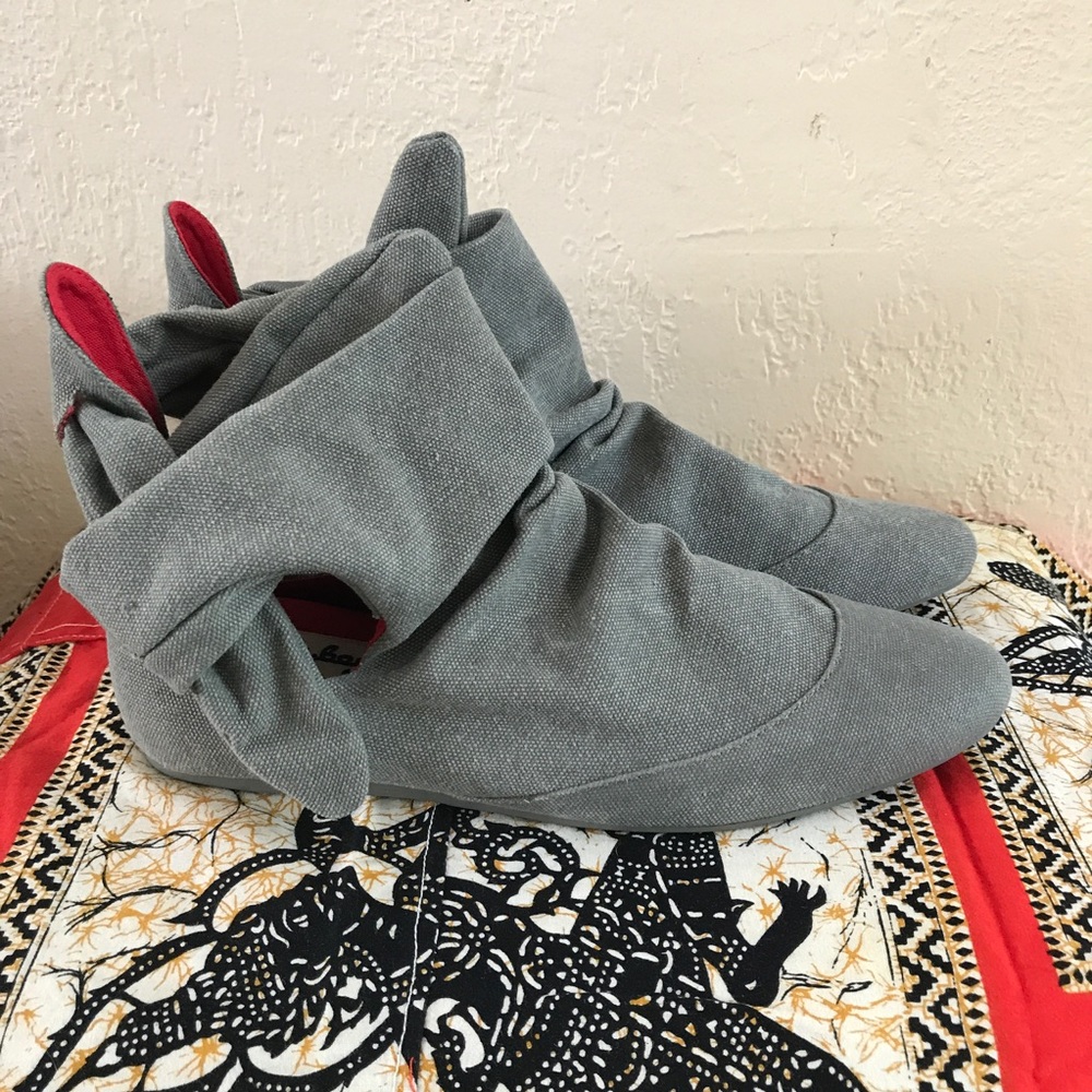 Gray Canvas Side-Tie Booties