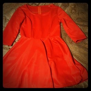 Bright red long sleeve skater dress