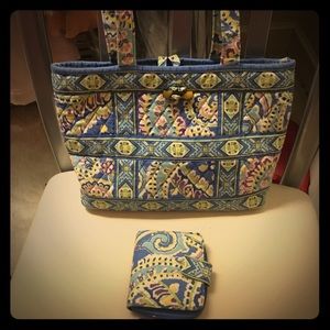 Blue Vera Bradley Tote with Matching Wallet