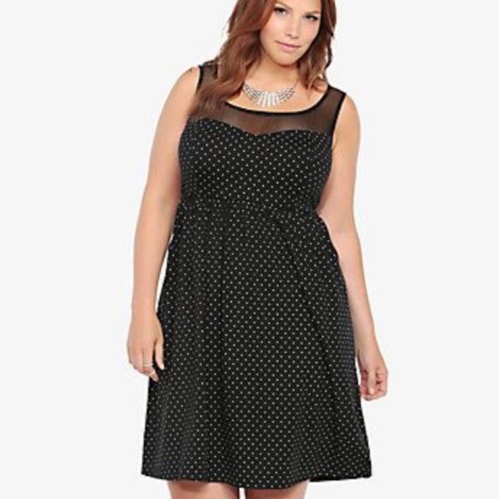 Polka Dot Mesh Illusion Skater Dress
