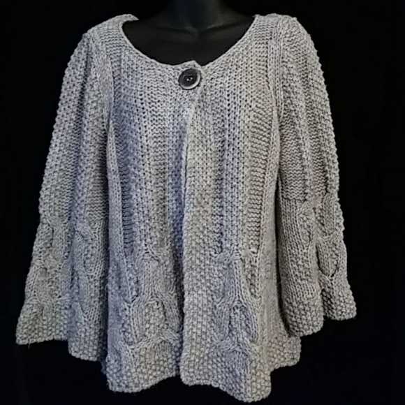 Silvia Novelli Nova gray chunky knit cardigan-sz L - Picture 1 of 6