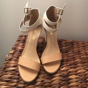 Tan and white heels