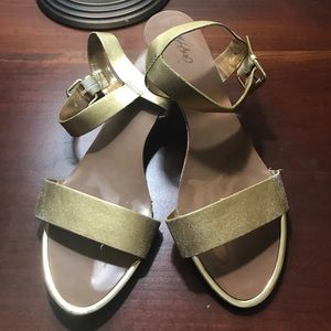 Gold Cork Wedge Sandals