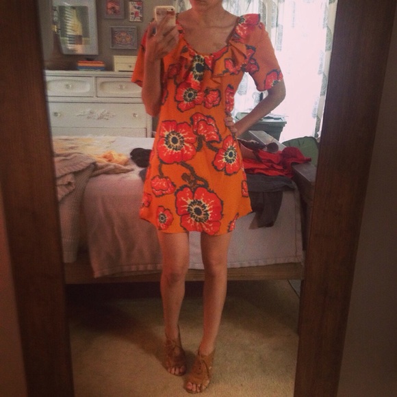 Tucker for Target orange bright floral mini dress with ruffle detail XS - Picture 1 of 16