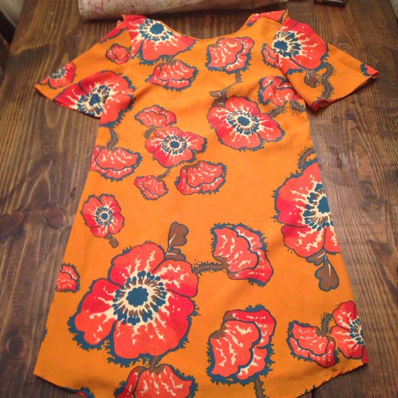 Tucker for Target orange bright floral mini dress with ruffle detail XS - Picture 3 of 16
