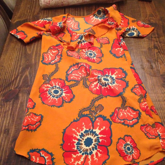 Tucker for Target orange bright floral mini dress with ruffle detail XS - Picture 2 of 16