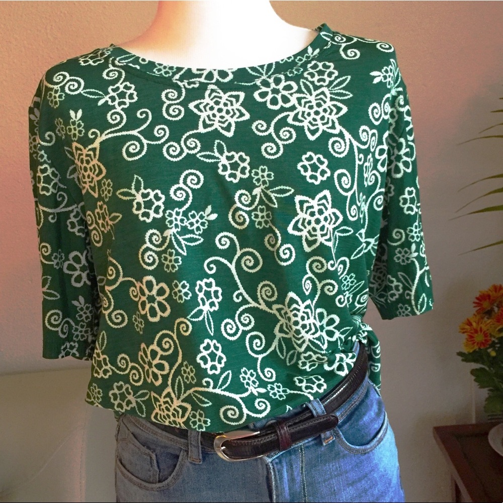 Green Vintage Tshirts with White Patterns
