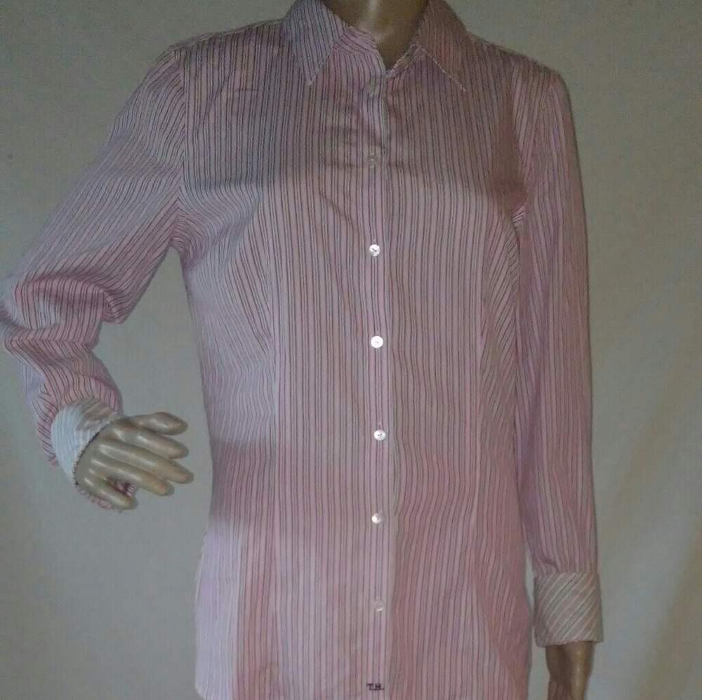 Women's Tommy Hilfiger Shirt Size Med Pink Striped