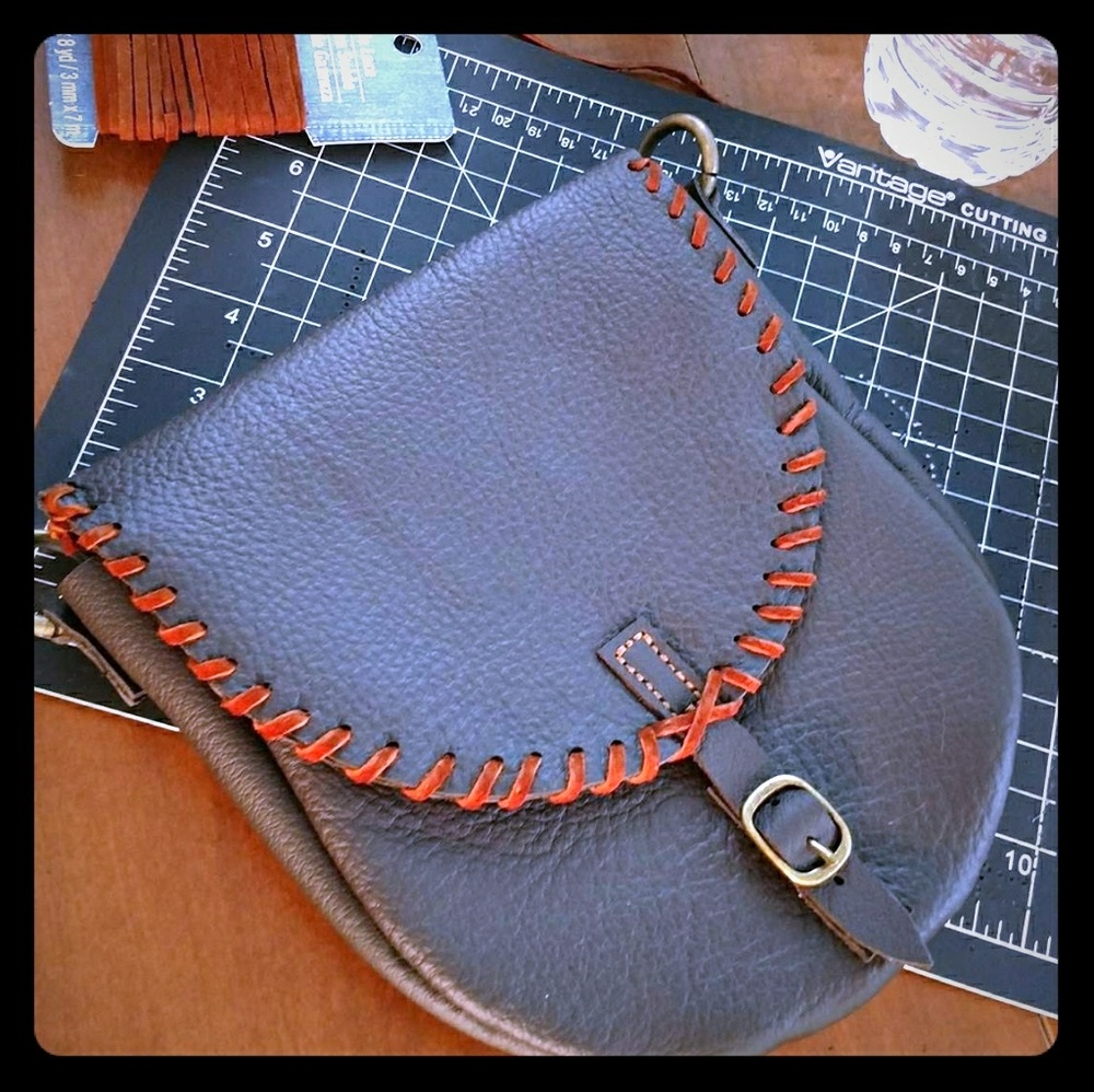 Hand made leather crossbody purse