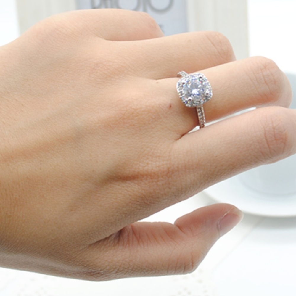 Dainty white gold ZirconCrystal Engagement ring