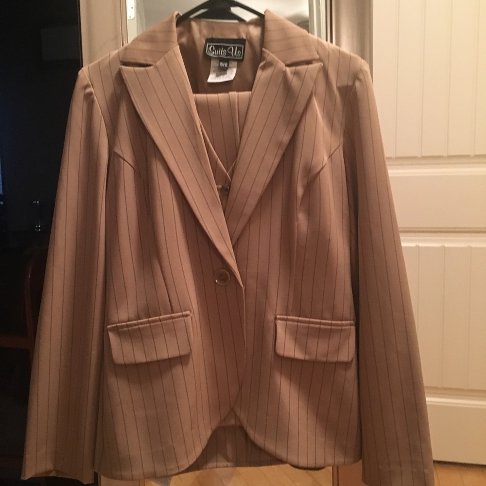 Brown pinstriped three piece business suit!!!