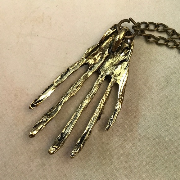 Women's Golden Plated Skeleton Hand Necklace - Picture 2 of 3