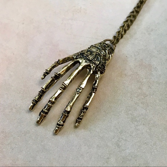 Jewelry - Women's Golden Plated Skeleton Hand Necklace