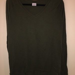 PINK Basic Green Long Sleeve V-Neck
