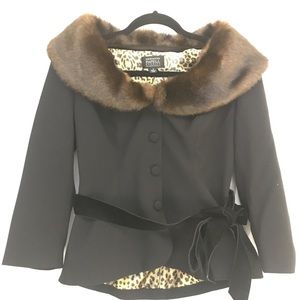 Adrianna Papell belted jacket with removable fur