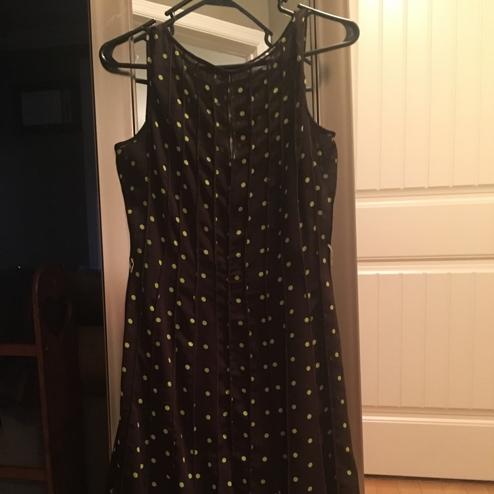 Brown dress with green polka dots