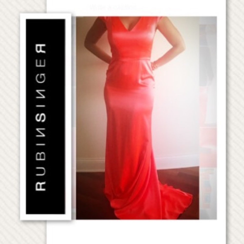 Rubin Singer cap sleeve gown with train