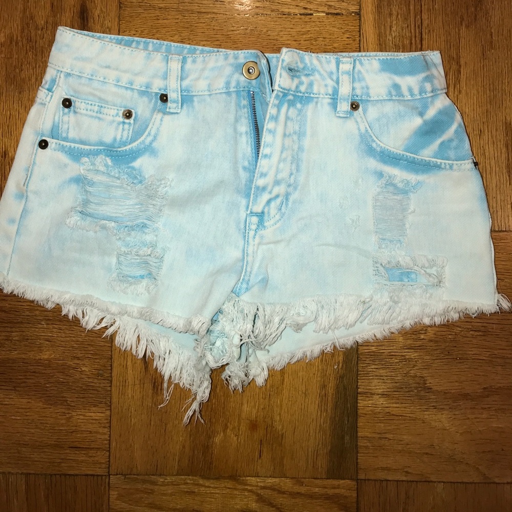 Tie dye aqua denim shorts