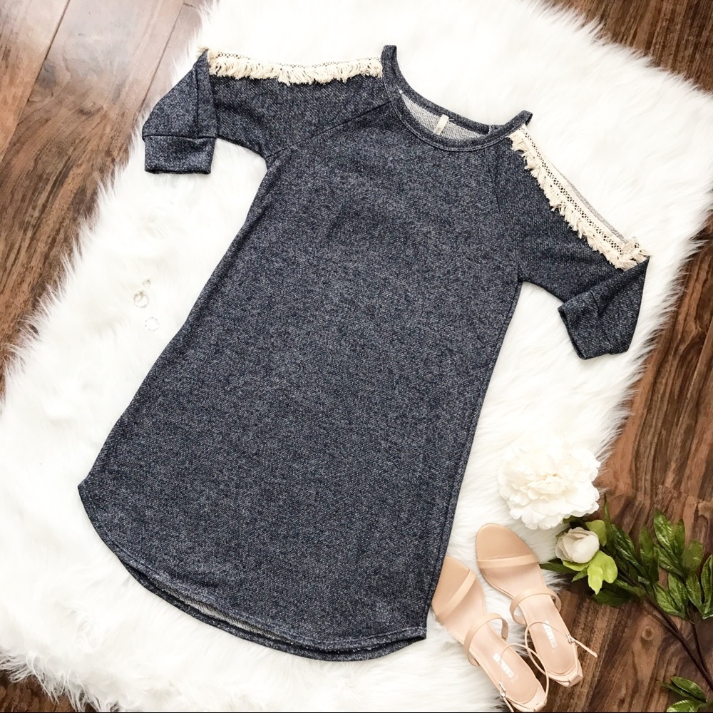 Open Shoulder Blue Dress