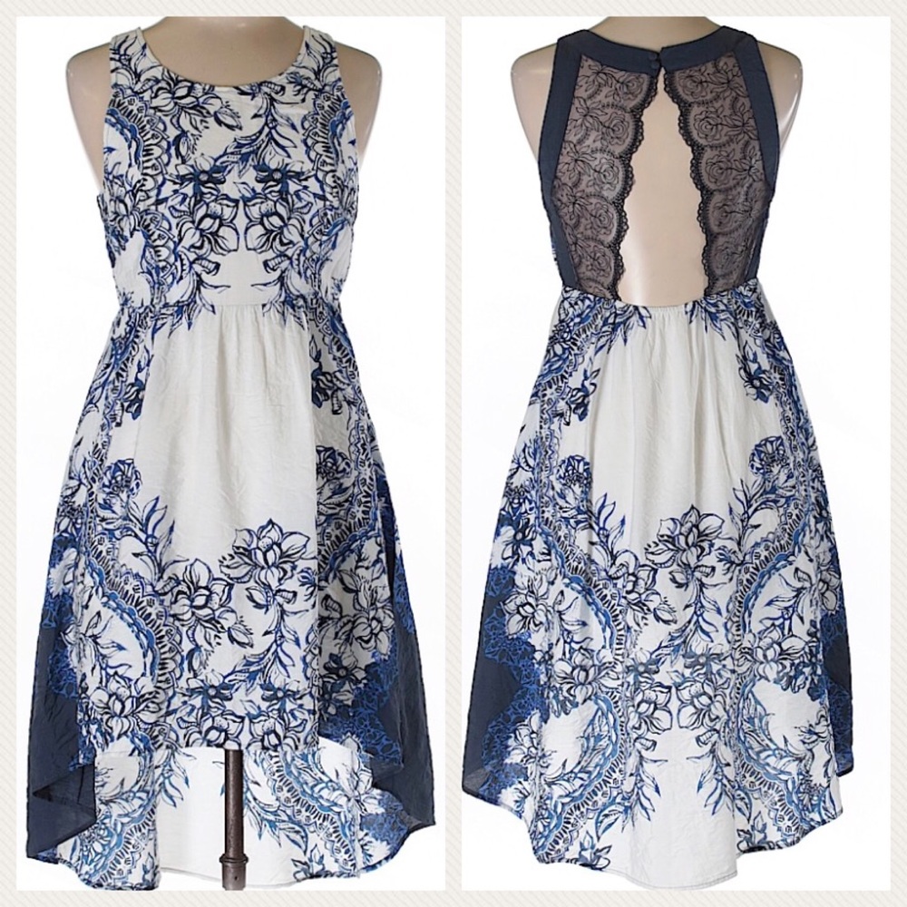 Free People lace cut out back floral hi low dress