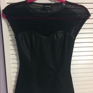 bebe Faux Leather and Mesh Top