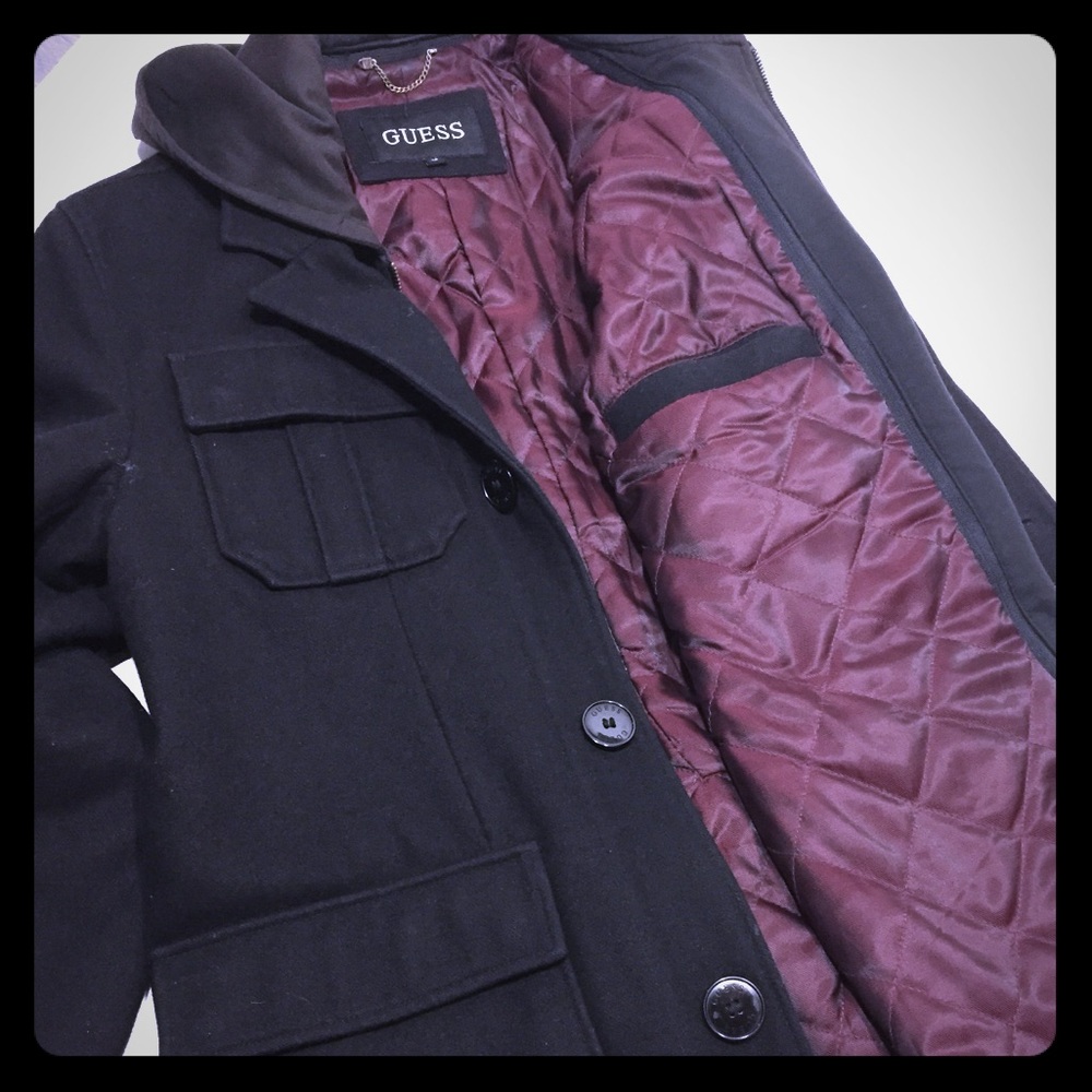 Guess Men’s wool military style 4 pocket pea coat