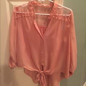 Blush blouse with tie in front