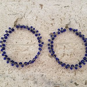Blue/purple beaded hoop earrings