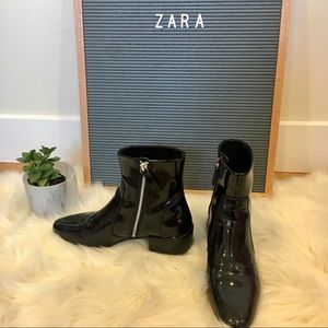 Zara Basic Black Patent Boots sz 38