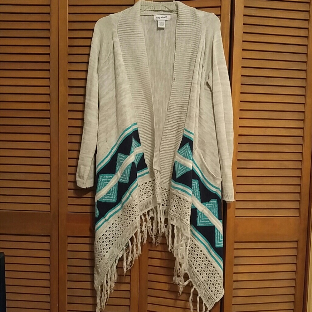 Aztec print pointelle cardigan