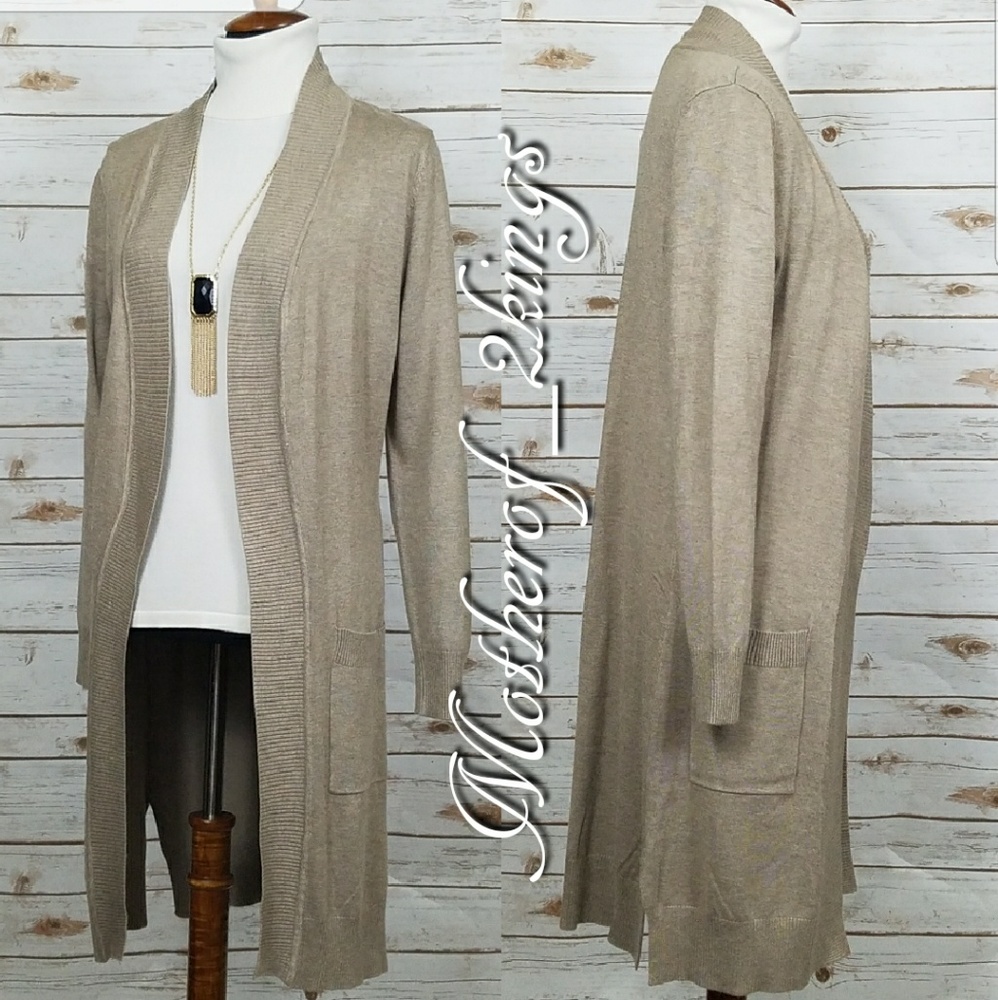 π₯LAST ONE(XL)π₯LONG "OATMEAL" CARDIGAN W/ POCKETS - Picture 3 of 4
